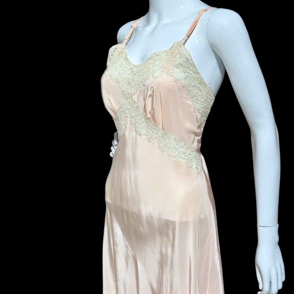 Vintage 1930s Nightgown Slip Dress, ALIDA Richly Clad, baby pink rayon and lace